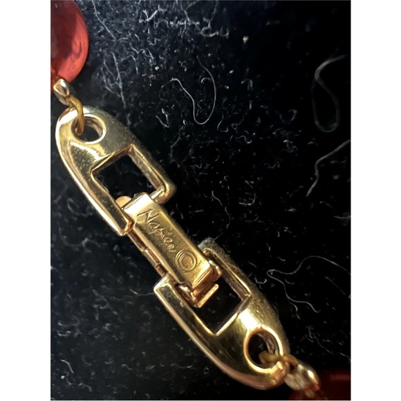 Vintage NAPIER Long Necklace Graduated Chunky Amber Lucite Beads Gold Accents - Picture 2 of 7